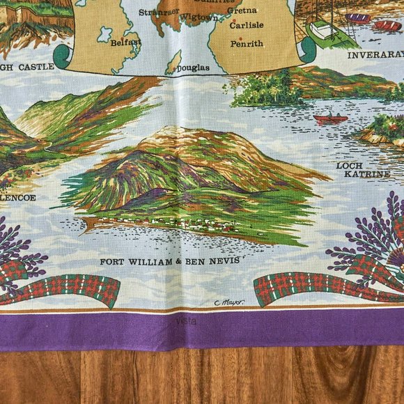 Vintage 80s Clive Mayor Scotland Attractions Cotton Tea Towel, Made in Britain - Picture 4 of 9
